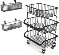 🛒 wire basket cart with rolling wheels, 3 tier stackable utility rack for kitchen, pantry, garage - includes bonus 2 baskets - fruit basket, 1easylife логотип