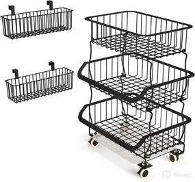 img 4 attached to 🛒 Wire Basket Cart with Rolling Wheels, 3 Tier Stackable Utility Rack for Kitchen, Pantry, Garage - Includes Bonus 2 Baskets - Fruit Basket, 1Easylife