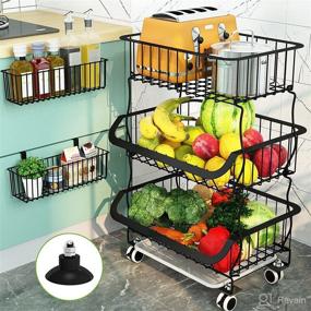 img 2 attached to 🛒 Wire Basket Cart with Rolling Wheels, 3 Tier Stackable Utility Rack for Kitchen, Pantry, Garage - Includes Bonus 2 Baskets - Fruit Basket, 1Easylife