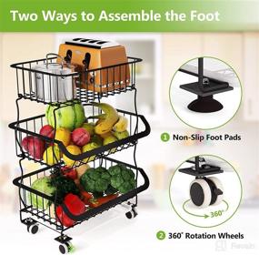 img 1 attached to 🛒 Wire Basket Cart with Rolling Wheels, 3 Tier Stackable Utility Rack for Kitchen, Pantry, Garage - Includes Bonus 2 Baskets - Fruit Basket, 1Easylife