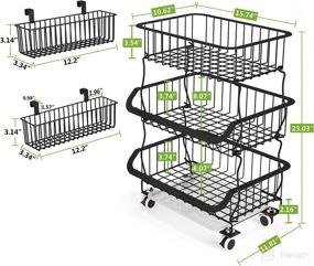 img 3 attached to 🛒 Wire Basket Cart with Rolling Wheels, 3 Tier Stackable Utility Rack for Kitchen, Pantry, Garage - Includes Bonus 2 Baskets - Fruit Basket, 1Easylife