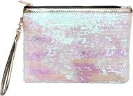 sparkly sequin envelope handbag for women: reversible glitter paillette party clutch & makeup bag with cosmetic pouch by ayliss logo