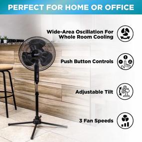 img 1 attached to Comfort Zone 16-Inch Oscillating Pedestal House Fan with 3-Speed Options, 🌀 90-Degree Oscillating Head, Adjustable Height and Tilt, Powerful Air Flow in Black