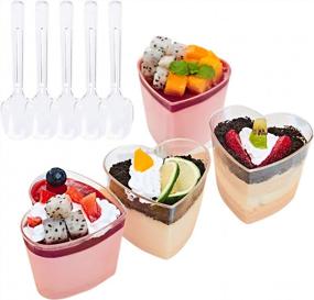 img 4 attached to 50 Pack Of 5 Oz. Clear Plastic Heart-Shaped Dessert Cups With Spoons - Perfect For Appetizers And Parfaits, Disposable Or Reusable Option