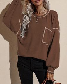 img 2 attached to Women'S Loose-Fit Long Sleeve T-Shirt With Pocket, Oversized Crewneck Batwing Tunic Top By Dellytop