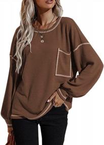 img 4 attached to Women'S Loose-Fit Long Sleeve T-Shirt With Pocket, Oversized Crewneck Batwing Tunic Top By Dellytop