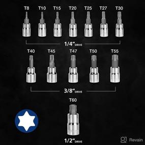 img 3 attached to 🛠️ WORKPRO 13-piece Torx Bit Socket Set with Storage Case | Ideal for Hand Use | S2 Steel | 1/4", 3/8" and 1/2" Drive | T8-T60