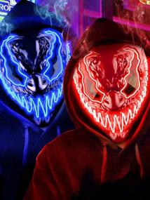 img 4 attached to 2-Pack Venobat Mask Halloween LED Light Up Masks - Dark &amp; ​​Evil Glowing Eyes Neon с 3 режимами освещения EL Wire для мужчин и женщин Костюмированная вечеринка!