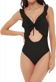 img 2 attached to YgneeDom Womens V Neck One Piece Swimsuits Ruffle Cut Out Strappy Bathing Suits