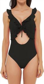 img 3 attached to YgneeDom Womens V Neck One Piece Swimsuits Ruffle Cut Out Strappy Bathing Suits