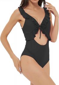 img 4 attached to YgneeDom Womens V Neck One Piece Swimsuits Ruffle Cut Out Strappy Bathing Suits