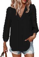 swiss dot chiffon casual blouse shirt with v-neck and long sleeves for women by samefar logo