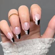 цветы нажимают на ногти французские накладные ногти миндальная палочка средней длины на ногтях дейзи искусственные ногти обнаженные белые цветочки акриловые накладные ногти с полным покрытием для женщин и девочек 24pcs логотип