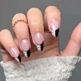 img 4 attached to Flowers Press On Nails French Fake Nails Medium Length Almond Stick On Nails Daisy Artificial Nails Nude White Florets Acrylic Full Cover False Nails For Women And Girls 24PCS