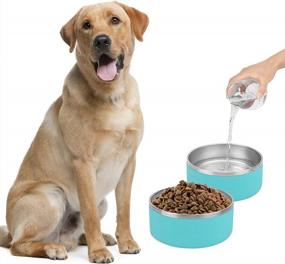 img 3 attached to Stainless Steel Dog Bowl With 8Pcs Anti-Skid Rubber Stickers, No Spill Pet Feeder Bowls For Medium Large Dogs & Cats - 64Oz (8 Cup), Aqua Blue