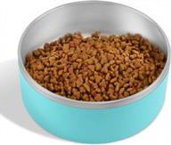 stainless steel dog bowl with 8pcs anti-skid rubber stickers, no spill pet feeder bowls for medium large dogs & cats - 64oz (8 cup), aqua blue logo