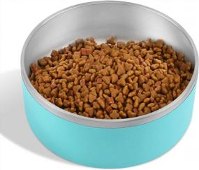 img 4 attached to Stainless Steel Dog Bowl With 8Pcs Anti-Skid Rubber Stickers, No Spill Pet Feeder Bowls For Medium Large Dogs & Cats - 64Oz (8 Cup), Aqua Blue