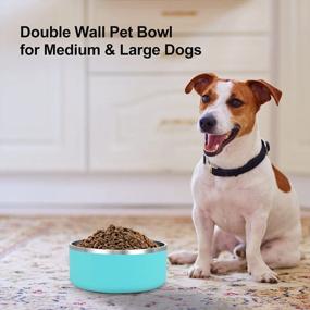 img 2 attached to Stainless Steel Dog Bowl With 8Pcs Anti-Skid Rubber Stickers, No Spill Pet Feeder Bowls For Medium Large Dogs & Cats - 64Oz (8 Cup), Aqua Blue