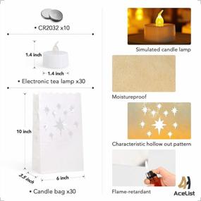 img 2 attached to AceList 30 PCS Led Tea Lights With 30 Pcs Moisture-Proof Luminary Bags With Candles, Electric Candles With Battery And Luminaria, Flameless Tealight Candles For Christmas Wedding Party Halloween Decor
