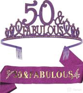 🎉 50th birthday tiara, crown, and sash set - elegant purple accessories for women's 50th birthday celebrations logo