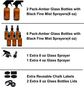 img 3 attached to 🌿 Youngever Amber Glass Spray Bottles Set - 8 Pack Refillable Containers for Essential Oils and Cleaning Products - Durable Black Trigger Sprayer - Fine Mist and Stream - 2x 8 oz, 6x 4 oz