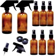 🌿 youngever amber glass spray bottles set - 8 pack refillable containers for essential oils and cleaning products - durable black trigger sprayer - fine mist and stream - 2x 8 oz, 6x 4 oz logo