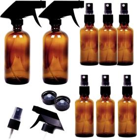 img 4 attached to 🌿 Youngever Amber Glass Spray Bottles Set - 8 Pack Refillable Containers for Essential Oils and Cleaning Products - Durable Black Trigger Sprayer - Fine Mist and Stream - 2x 8 oz, 6x 4 oz