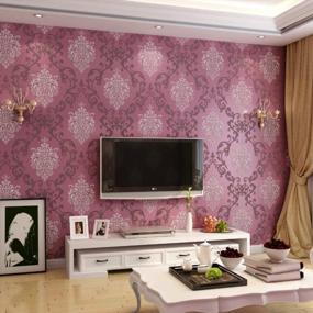 img 3 attached to QIHANG 3D Damask Pearl Powder Wallpaper Roll - European Style, Purple & Red Color 0.53M X 10M = 5.3㎡