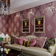 qihang 3d damask pearl powder wallpaper roll - european style, purple & red color 0.53m x 10m = 5.3㎡ logo
