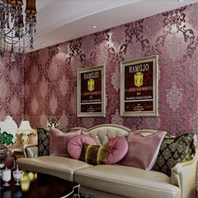 img 4 attached to QIHANG 3D Damask Pearl Powder Wallpaper Roll - European Style, Purple & Red Color 0.53M X 10M = 5.3㎡