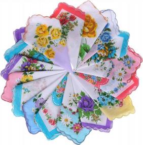 img 4 attached to Exquisite Vintage Floral Handkerchiefs: Charming Cotton Accessories for Men and Women