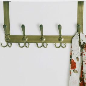 img 2 attached to SKOLOO Over The Door Hook - For Doors Up To 1-3/4'' Thickness, Metal Door Hanger With 5 Triple Hooks, Bronze Over The Door Hanger For Coats, Hats, Towels