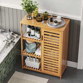 img 3 attached to Bamboo Bathroom Cabinet With Ample Storage - VIAGDO Freestanding Floor Cabinet With Doors And Side Shelves For Organized Living Spaces