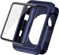 wolait compatible with apple watch case 42mm, rugged protective case + tempered glass screen protector for series 3, series 2, series1 ,navy logo