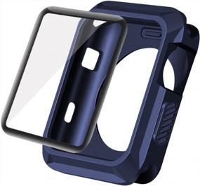 img 4 attached to Wolait Compatible With Apple Watch Case 42Mm, Rugged Protective Case + Tempered Glass Screen Protector For Series 3, Series 2, Series1 ,Navy