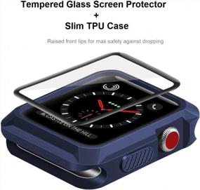 img 3 attached to Wolait Compatible With Apple Watch Case 42Mm, Rugged Protective Case + Tempered Glass Screen Protector For Series 3, Series 2, Series1 ,Navy
