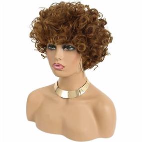 img 3 attached to Женский 70-х годов коричневый короткий вьющийся диско парик из синтетических волос + кепка для парика для Хэллоуина, рождественской вечеринки