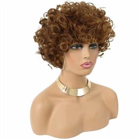 img 2 attached to Женский 70-х годов коричневый короткий вьющийся диско парик из синтетических волос + кепка для парика для Хэллоуина, рождественской вечеринки