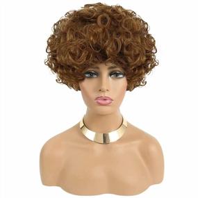 img 4 attached to Женский 70-х годов коричневый короткий вьющийся диско парик из синтетических волос + кепка для парика для Хэллоуина, рождественской вечеринки