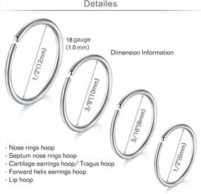 img 3 attached to 18G Surgical Stainless Steel Nose Rings Hoop Set: Perfect For Tragus, Cartilage & Helix Piercings!