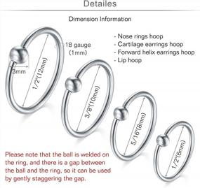 img 2 attached to 18G Surgical Stainless Steel Nose Rings Hoop Set: Perfect For Tragus, Cartilage & Helix Piercings!