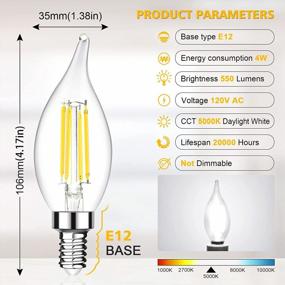img 3 attached to Ascher E12 Candelabra LED Light Bulb, 60 Watt Equivalent, 550 Lumens, Daylight White 5000K, Flame Tip Decorative LED Filament Candle Bulb, E12 Base, Non-Dimmable, Pack Of 12