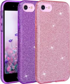 img 4 attached to Блестящий чехол для IPhone SE 2022/2020, 8, 7 - 2 упаковки, милый блестящий блестящий защитный чехол для женщин и девочек, тонкие чехлы для телефонов, розовый, фиолетовый