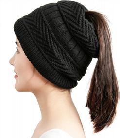 img 2 attached to Women'S Adjustable Knit Ponytail Beanie Hat Messy Bun Cap
