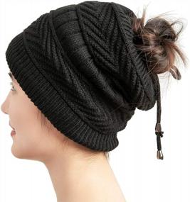 img 3 attached to Women'S Adjustable Knit Ponytail Beanie Hat Messy Bun Cap