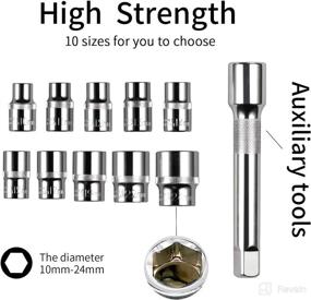 img 2 attached to 🔧 Egofine 12-Piece 1/2 Inch Ratchet Socket Wrench Set with 2 Way Quick Release Ratchet Handle, Extension Bar, and 10 Sockets 10mm-15mm, 17mm, 19mm, 22mm, 24mm