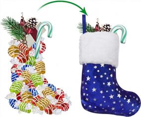 img 1 attached to LimBridge Christmas Mini Stockings, 24 Pack 7 Inches Glitter Golden Star Print With Plush Cuff, Classic Stocking Decorations For Whole Family, Blue And Silver