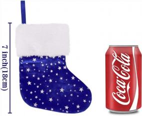 img 3 attached to LimBridge Christmas Mini Stockings, 24 Pack 7 Inches Glitter Golden Star Print With Plush Cuff, Classic Stocking Decorations For Whole Family, Blue And Silver