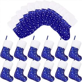 img 4 attached to LimBridge Christmas Mini Stockings, 24 Pack 7 Inches Glitter Golden Star Print With Plush Cuff, Classic Stocking Decorations For Whole Family, Blue And Silver