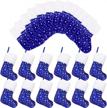 limbridge christmas mini stockings, 24 pack 7 inches glitter golden star print with plush cuff, classic stocking decorations for whole family, blue and silver logo